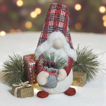 Kerstgnoom met verlichte neus 48 cm -Rood