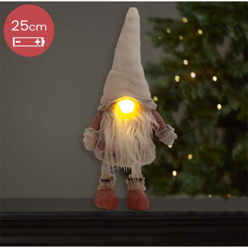 Lieve handgemaakte Gnoom wit/roze met lichtgevende neus - 30(44)cm