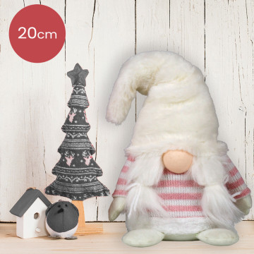 Handgemaakte Gnoom vrouw met witte muts en gestreepte trui - 20 (40)cm