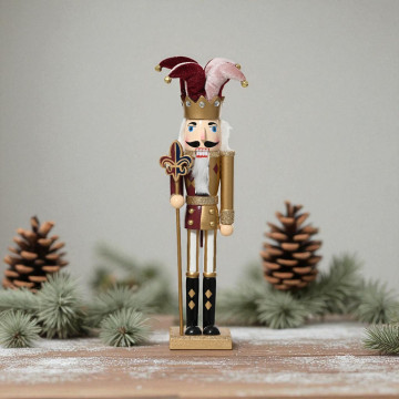 Notenkraker harlekijn met staf en muts – 40 cm