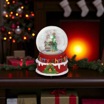 Schudbol met Kerstman en kerstboom met muziek 10 x 15 cm 