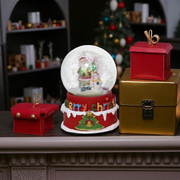 Schudbol met Kerstman en sneeuwpop met muziek 10 x 15 cm 