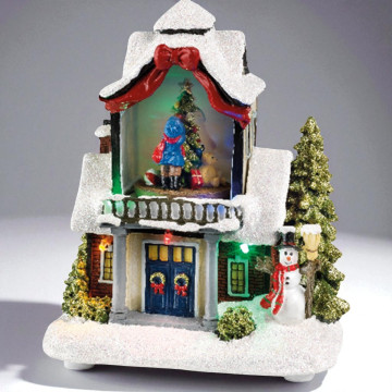 Handgeschilderd LED kersthuisje met beweging - 18 cm hoog