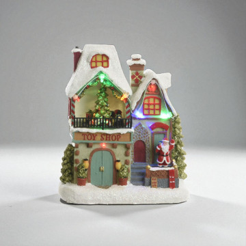 Handgeschilderd LED kersthuisje 'Toyshop' - 18 cm hoog