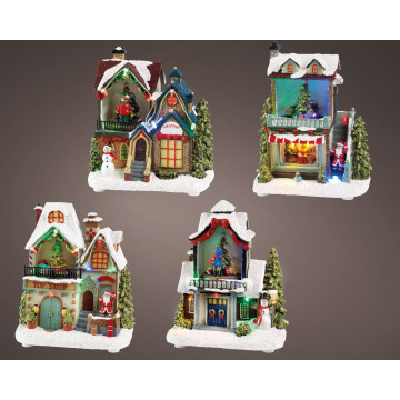 Handgeschilderde LED kersthuisjes voor kerstdorp - 18 cm hoog