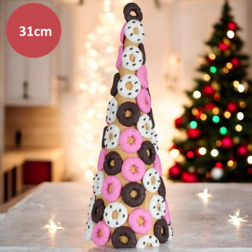Tafeldecoratie Peperkoek Kerstboom met Donuts - 31 cm