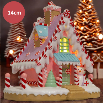 LED Peperkoekhuis 14x15 cm - Roze