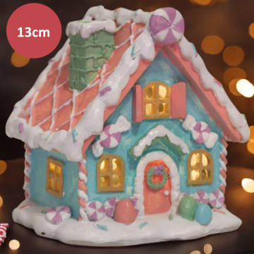 LED Peperkoekhuis 13x11 cm - Blauw