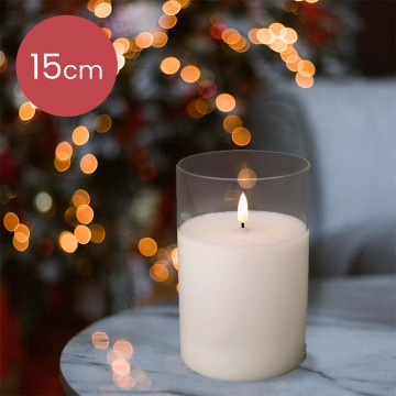 LED kaars wit met helder glas en vlam effect - 10 x 15cm - voor binnen