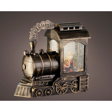 Kerst waterspinner Trein met verlichting en muziek - 23 cm