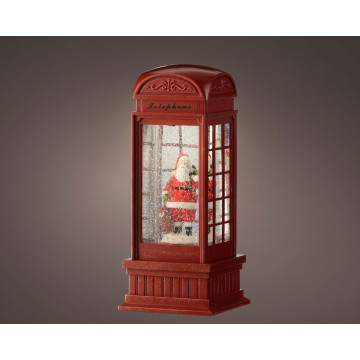 Kerst Waterspinner met kerstman in telefooncel - 25 cm