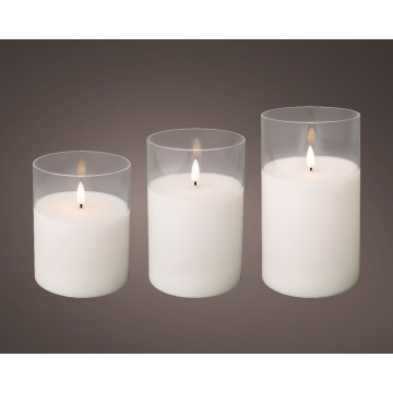 LED kaars in glas wit- set van 3