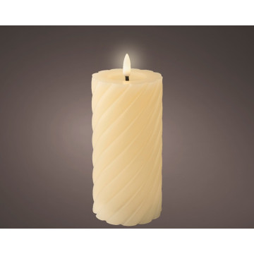 Geribbelde LED wax kaars met vlameffect crème - ø7,5x17,5 cm