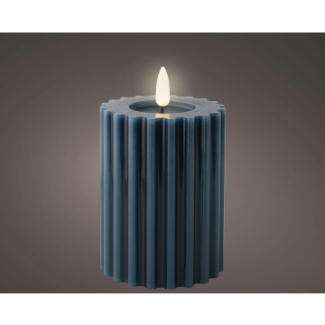 LED ribbel kaars donker blauw met vlam-effect ø7,5 x12,3 cm