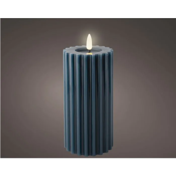LED ribbel kaars donker blauw met vlam-effect ø7,5 x17,3 cm