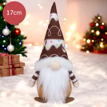 Handgemaakte Gnoom met Candy muts Bruin - 17(27)cm