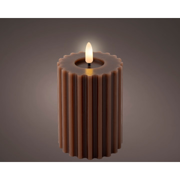 LED ribbel kaars donkerbruin met vlam-effect ø7,5 x12,3 cm