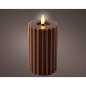 LED ribbel kaars donkerbruin met vlam-effect ø7,5 x14,8 cm