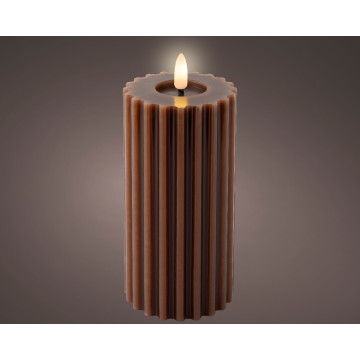 LED ribbel kaars donkerbruin met vlam-effect ø7,5 x17,3 cm