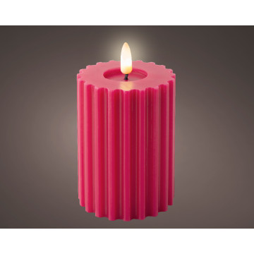 LED ribbel kaars donker roze met vlam-effect ø7,5 x12,3 cm