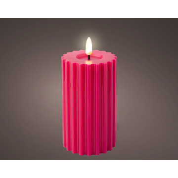 LED ribbel kaars donker roze met vlam-effect ø7,5 x14,8 cm