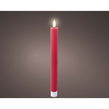 Set van 2 LED dinerkaarsen met vlameffect donker roze ø2,2x14,5 cm