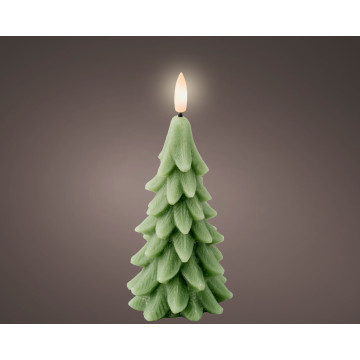 LED kaars kerstboom groen met vlam-effect ø7x15,5 cm