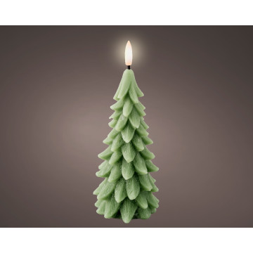 LED kaars kerstboom groen met vlam-effect ø8x19,3 cm