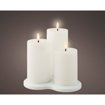 Set van 3 oplaadbare LED wax kaarsen wit ø7,5x17,5 cm