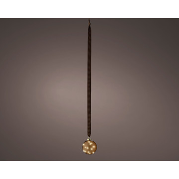 Kerstbal van bruin glas - 15 LED lampjes - Bruin  - 10 cm 