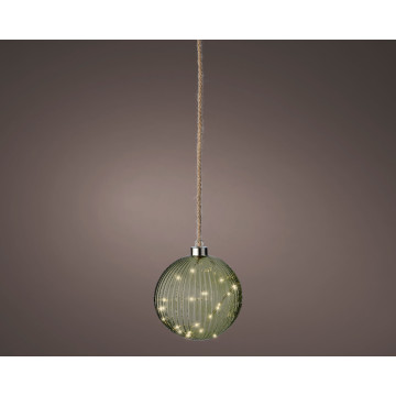 Kerstbal van groen glas - 30 LED lampjes  - 14 cm