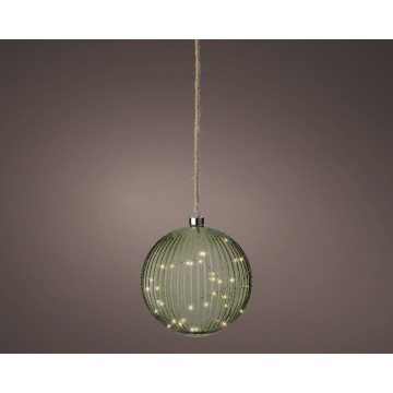 Design Kerstbal van groen glas - 40 LED lampjes - 20 cm