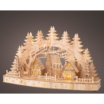 Houten kerstlandschap met LED verlichting 