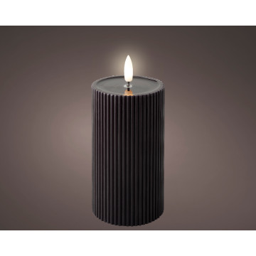 LED ribbel kaars zwart met vlam-effect ø7 x15,5 cm