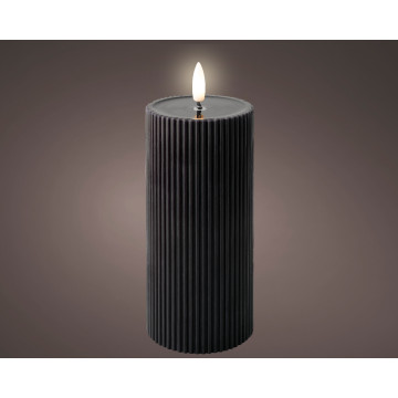 LED ribbel kaars zwart met vlam-effect ø7 x18 cm