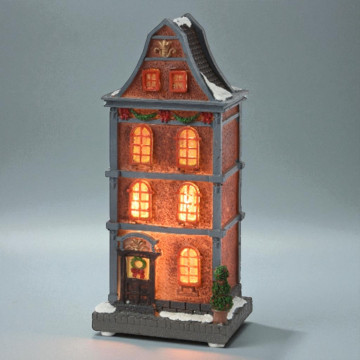 LED Kersthuis voor kerstdorp - Bruin - 19 cm hoog