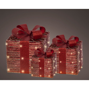 Cadeauset met Micro LEDS - Rood - Set van 3 - 30 cm