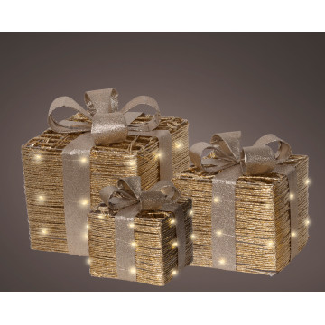 Set van drie decoratieve cadeaus met Micro LEDS - Warm Wit - 30 cm