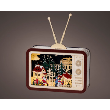 Houten TV met kerstlandschap en warm witte LEDs 