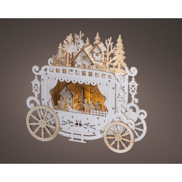 Houten kerstlandschap in een koets met LED verlichting
