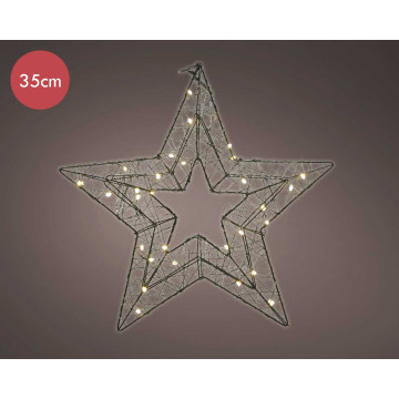 Metalen kerstster zwart op batterij met 30 micro LED lampjes - 35CM 