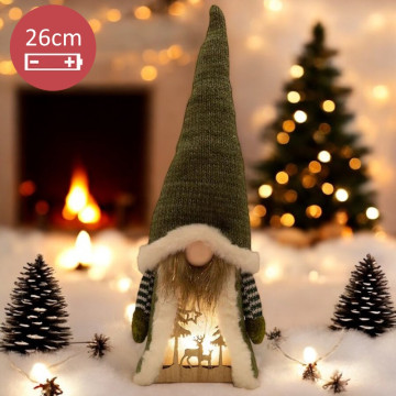 Handgemaakte LED Gnoom met kerstdecor - Groen - 26(39)cm