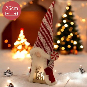 Handgemaakte LED Gnoom met kerstdecor - Rood - 26(39)cm