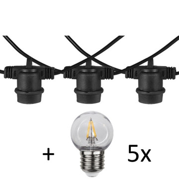 LED Prikkabelset 5M - 5 E27 lampen 1.4W 2700K