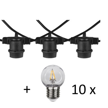 LED Prikkabelset 10M - 10 E27 lampen 1W <2200K