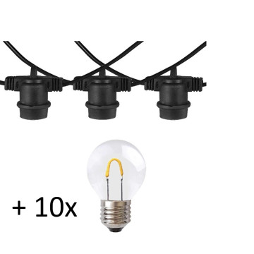 LED Prikkabelset 10M - 10 E27 lampen 1W 2400K
