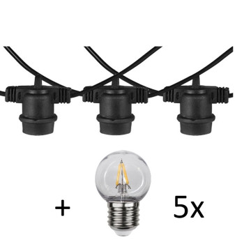 LED Prikkabelset 5M - 5 E27 lampen 1W <2200K