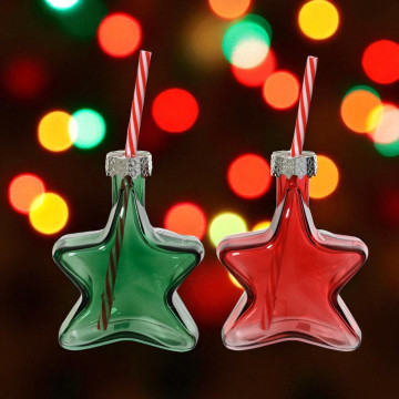 Set van 2 stervormige glazen drinkbekers met rietje