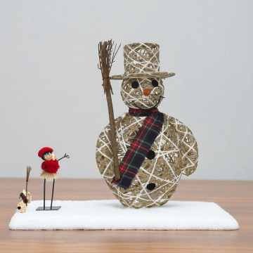 Rieten sneeuwpop met LED verlichting - 10 LEDs - 36 cm