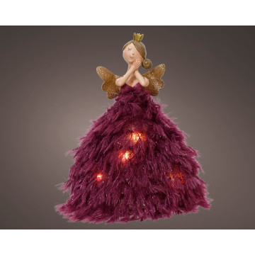 Kerst engel met paarse jurk -23 cm hoog